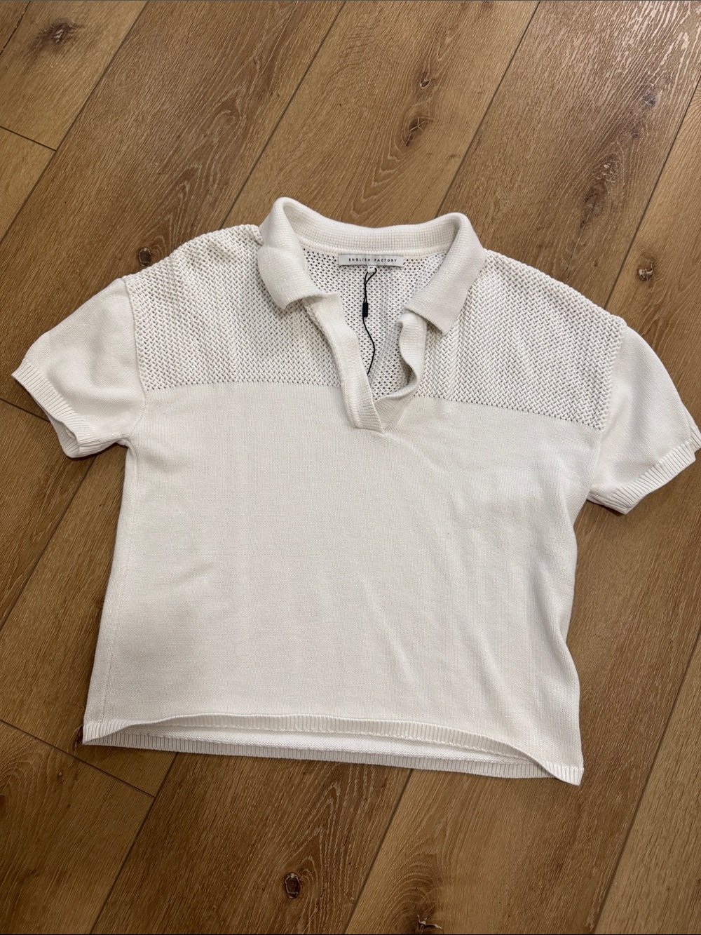 English Factory Cream Short Sleeve Knit Polo Sweater
